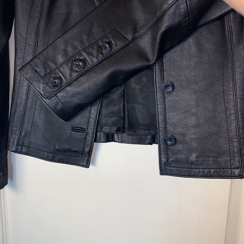 Vintage Tristan & Iseult Genuine Leather Jacket XS Black Fitted Lined Statement - Picture 8 of 16